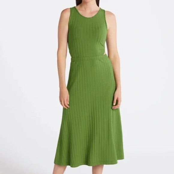 AMOUR VERT NWT Kelly Ribbed Open Back Long MIDI Dress in Pear | L NWT - Picture 1 of 8